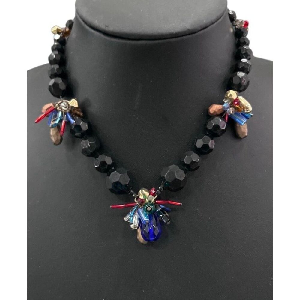 Vintage Chico's Choker Necklace Women's 15.5" Black Faceted Beads Adjustable